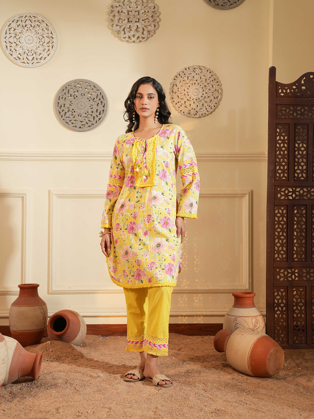 Yellow Cotton A-Line Co-ord Set