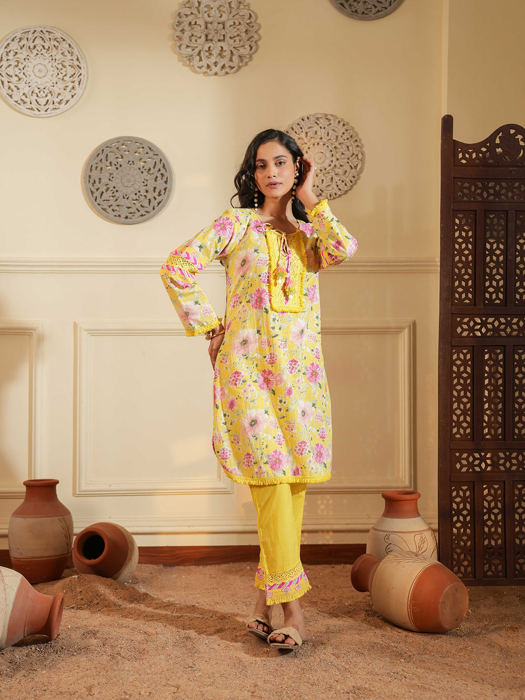 Yellow Cotton A-Line Co-ord Set