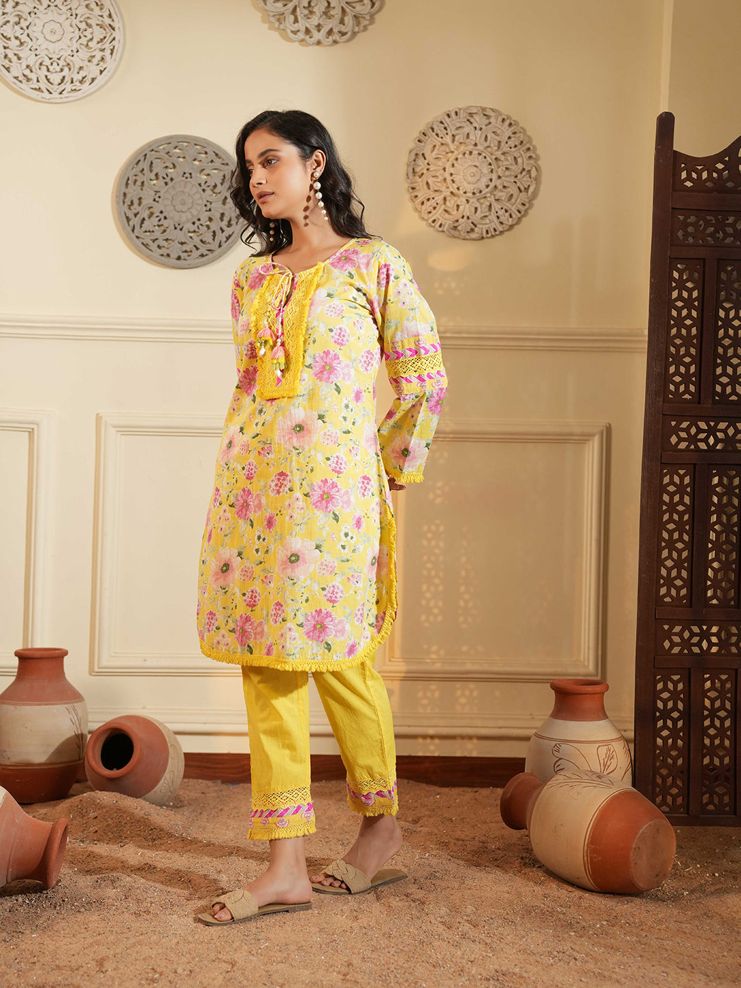 Yellow Cotton A-Line Co-ord Set
