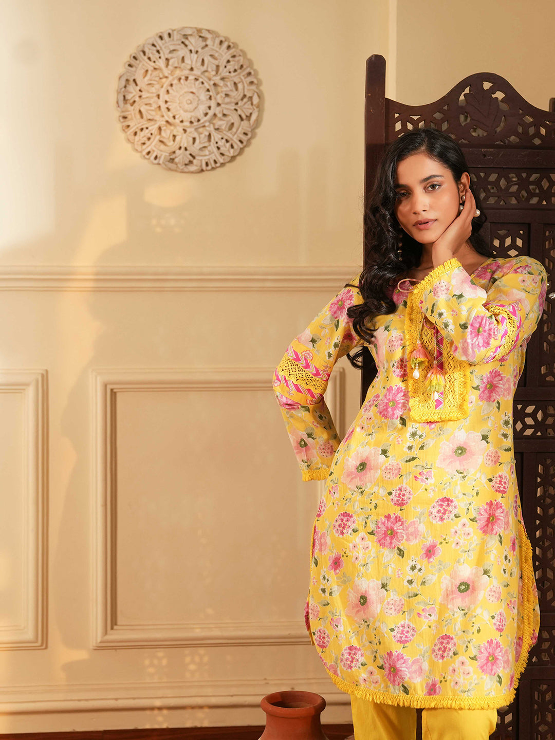 Yellow Cotton A-Line Co-ord Set