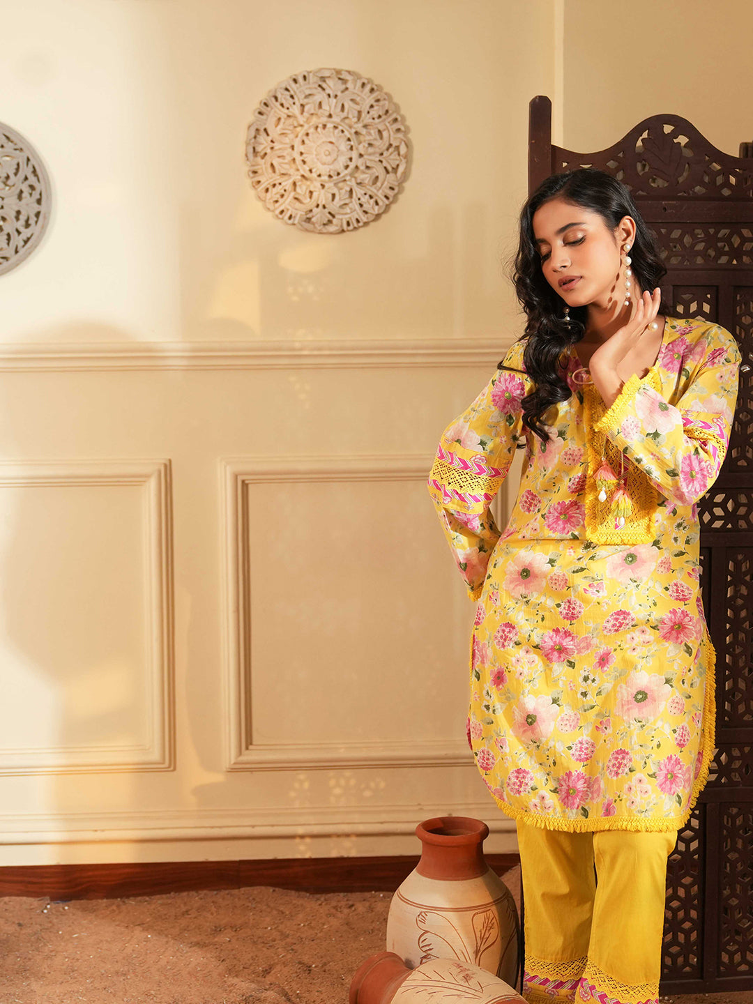 Yellow Cotton A-Line Co-ord Set