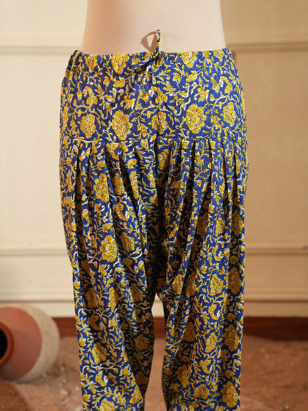 Blue Cotton A-Line Co-ord Set with Printed Pants