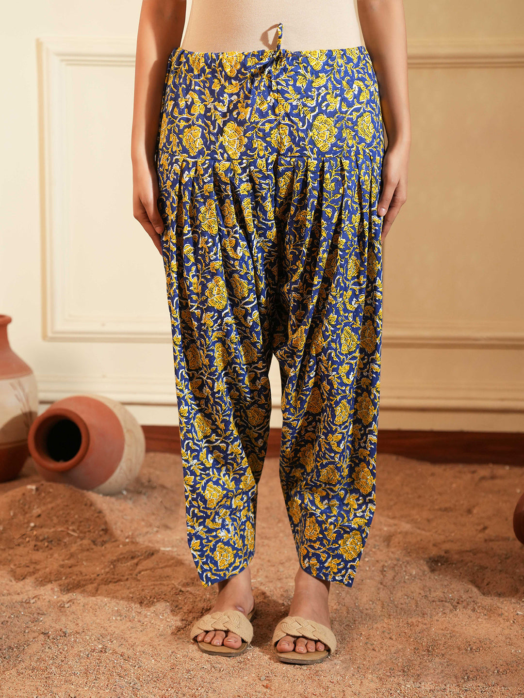 Blue Cotton A-Line Co-ord Set with Printed Pants