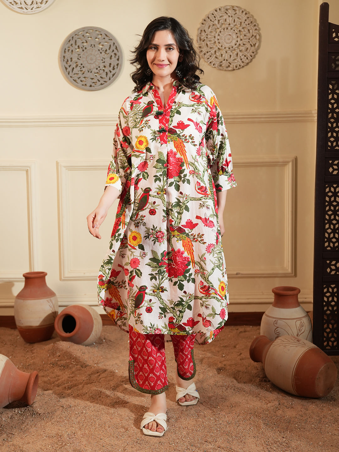 Tropical  Print Cotton Kurta Set