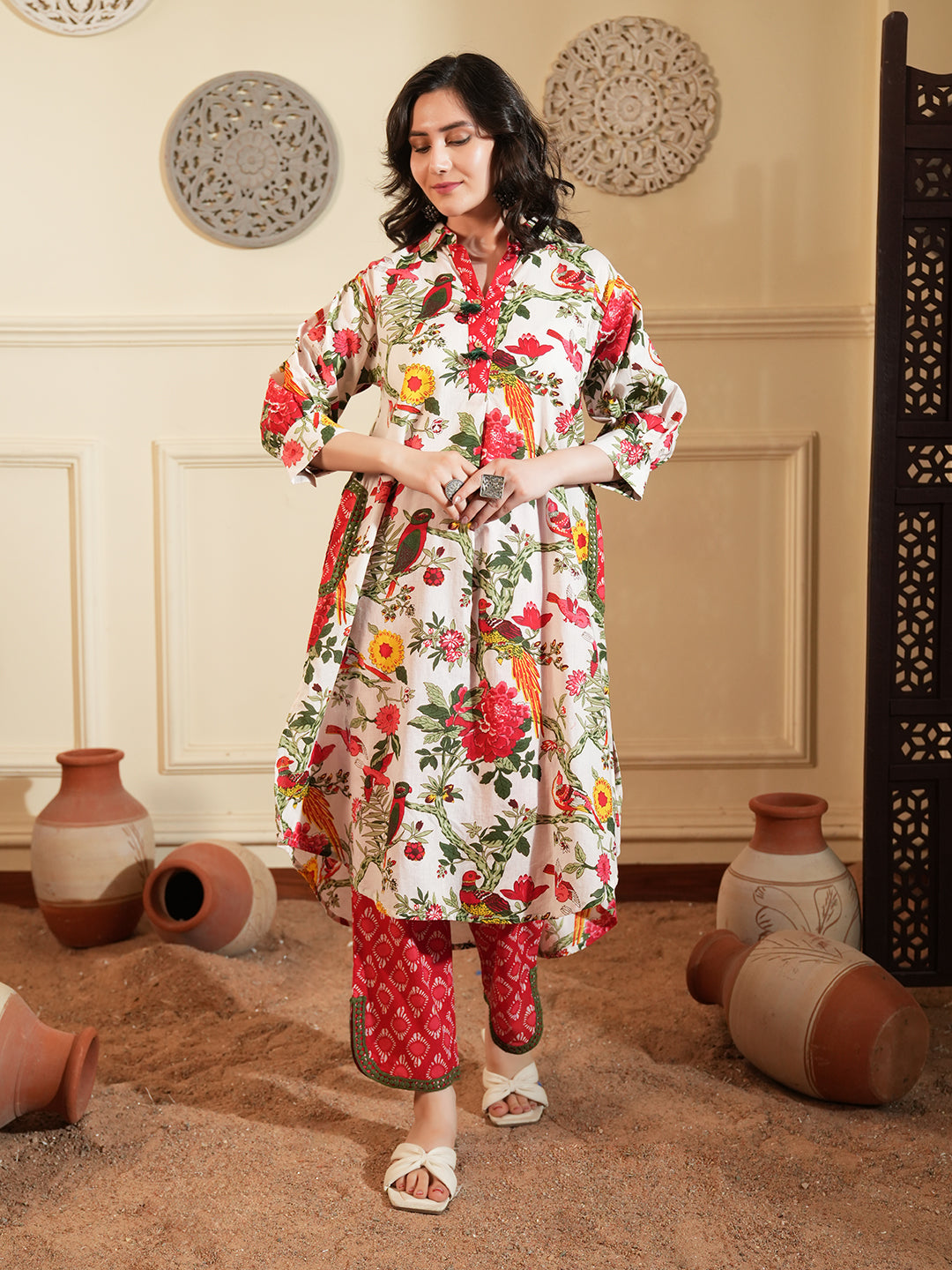 Tropical  Print Cotton Kurta Set