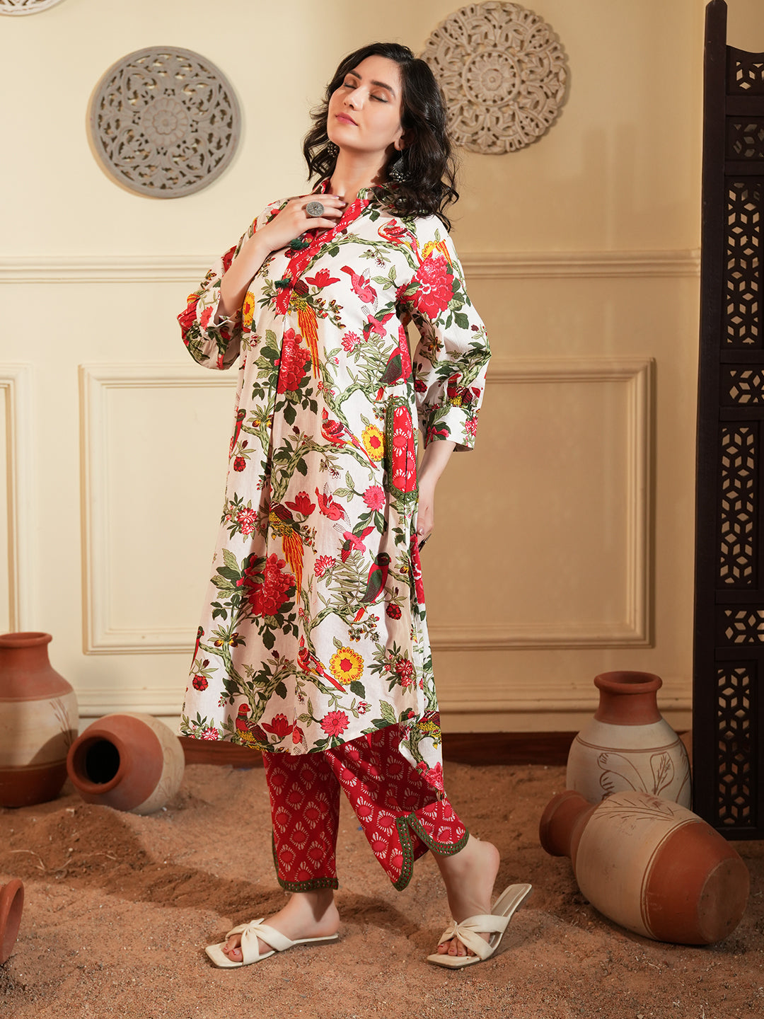Tropical  Print Cotton Kurta Set