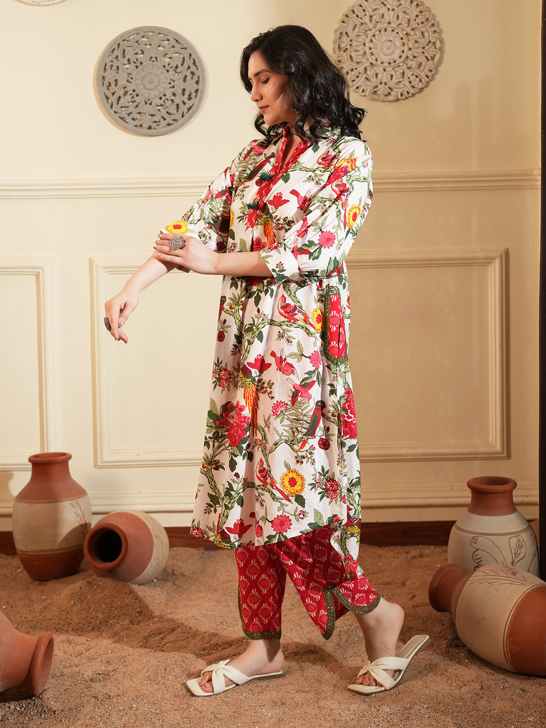 Tropical  Print Cotton Kurta Set