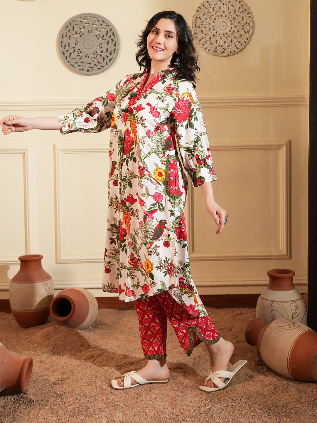 Tropical  Print Cotton Kurta Set
