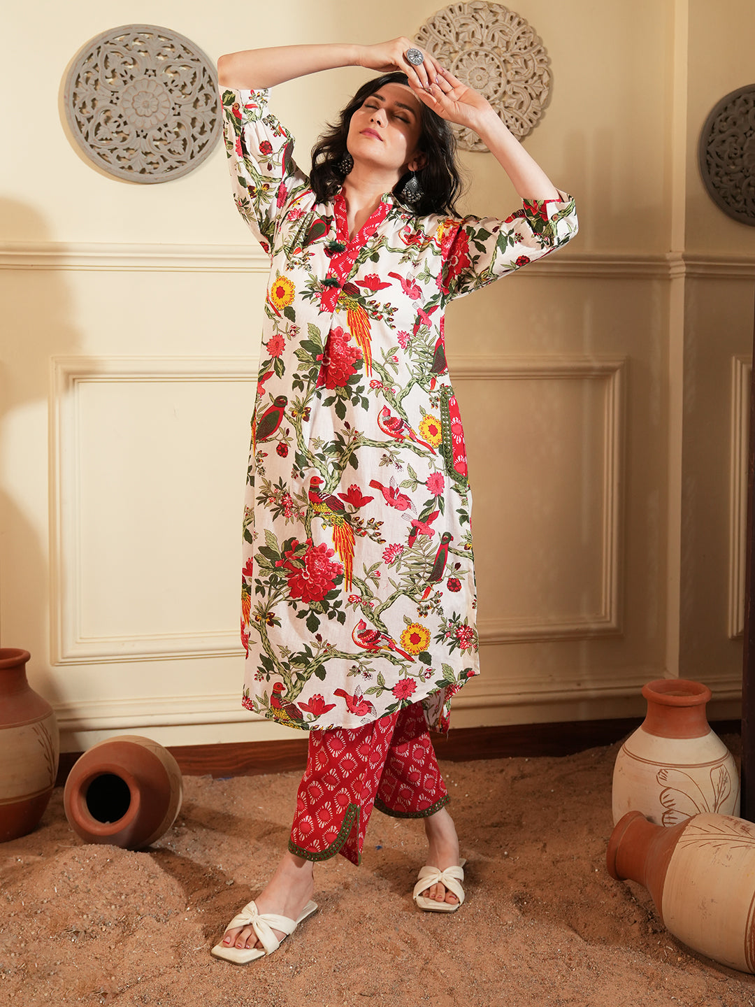 Tropical  Print Cotton Kurta Set
