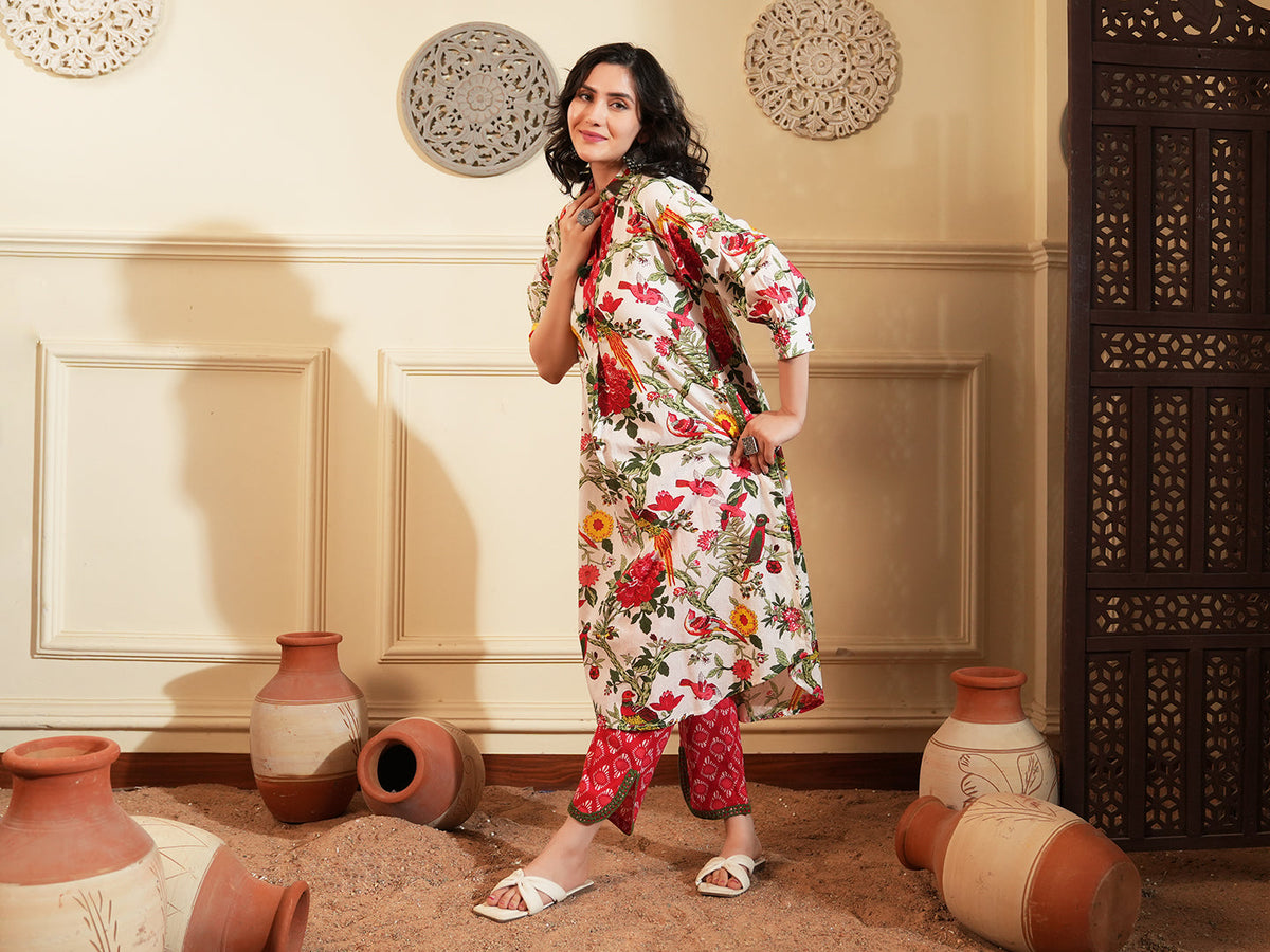 Tropical  Print Cotton Kurta Set