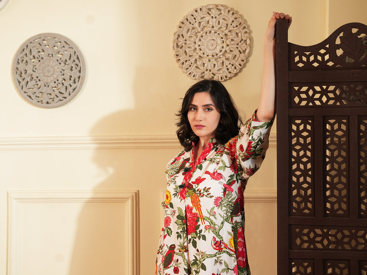 Tropical  Print Cotton Kurta Set