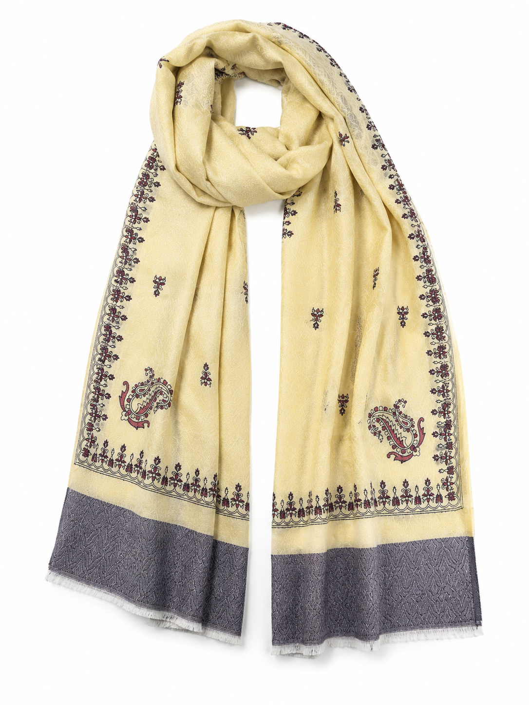 Pspeaches Women's Cream Rotto Printed Woolen Shawl