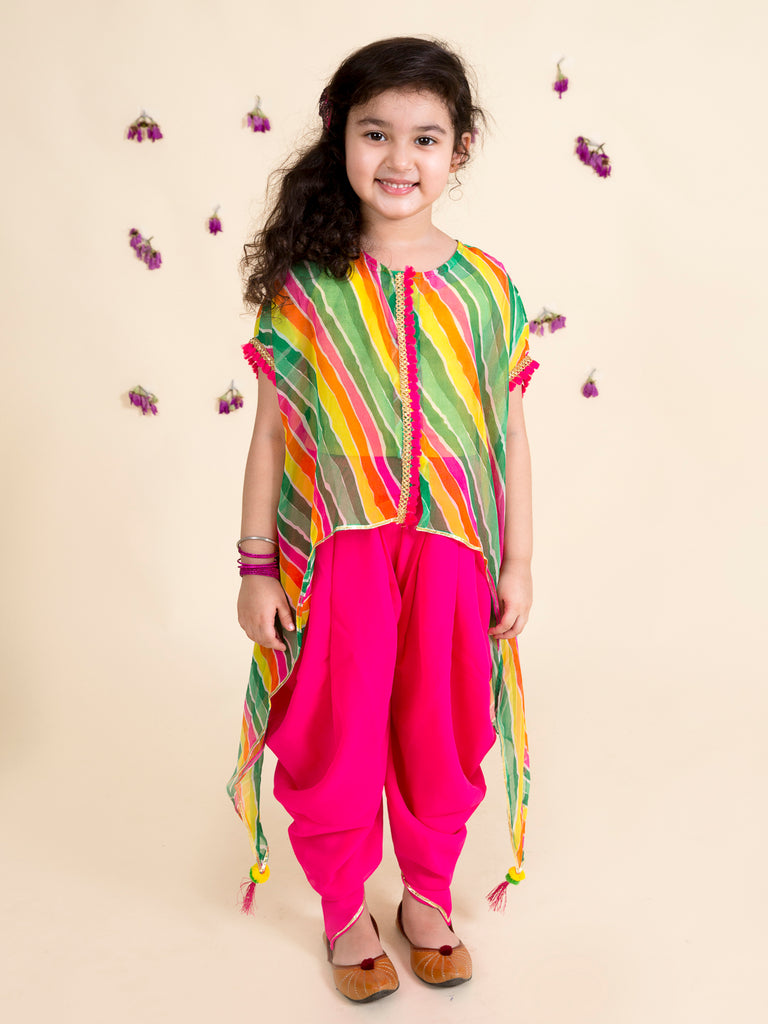 Girls Yellow Kurti With Dhoti Pants Jacket (Dh-Greenleheriya)