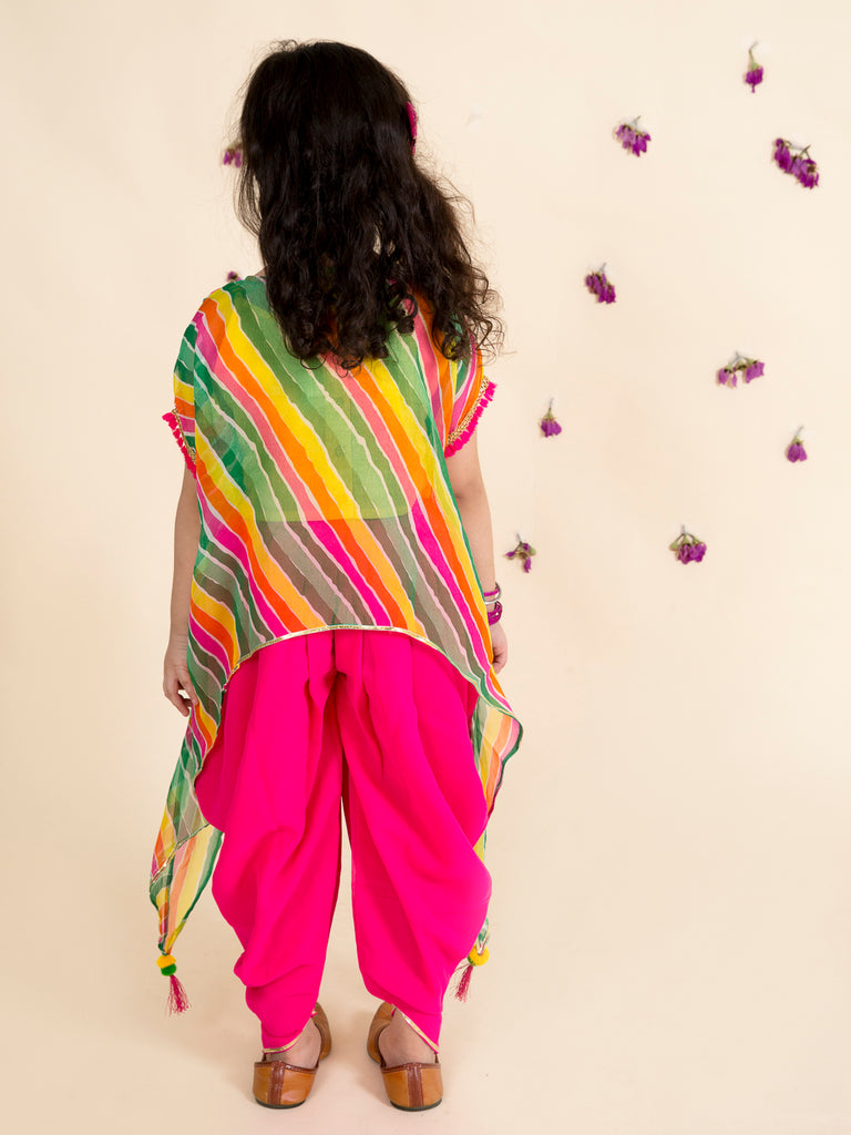 Girls Yellow Kurti With Dhoti Pants Jacket (Dh-Greenleheriya)