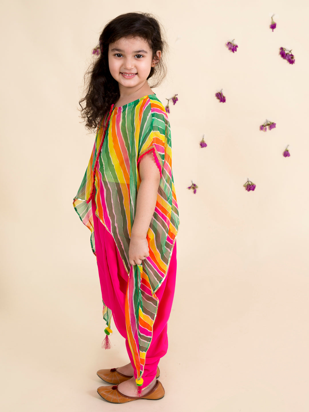 Girls Yellow Kurti With Dhoti Pants Jacket (Dh-Greenleheriya)