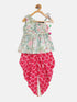 Girls Green & Pink Floral Print Kurti with Dhoti Pants (Dh-GreenJaal)