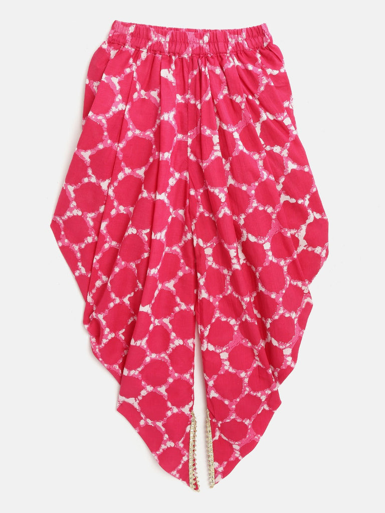 Girls Green & Pink Floral Print Kurti with Dhoti Pants (Dh-GreenJaal)