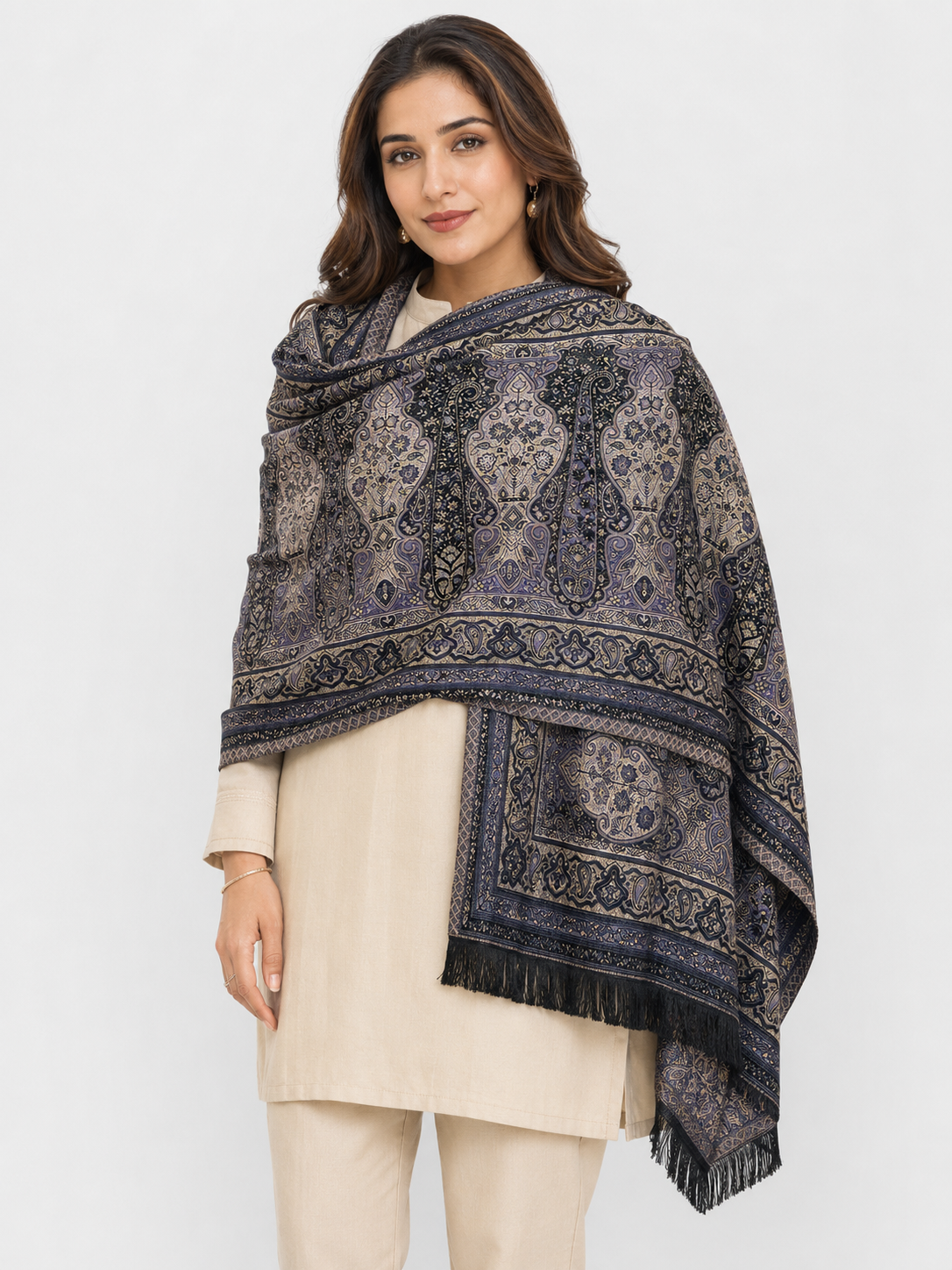 Pspeaches Women's Purple Viscose Jamawar Design Stole