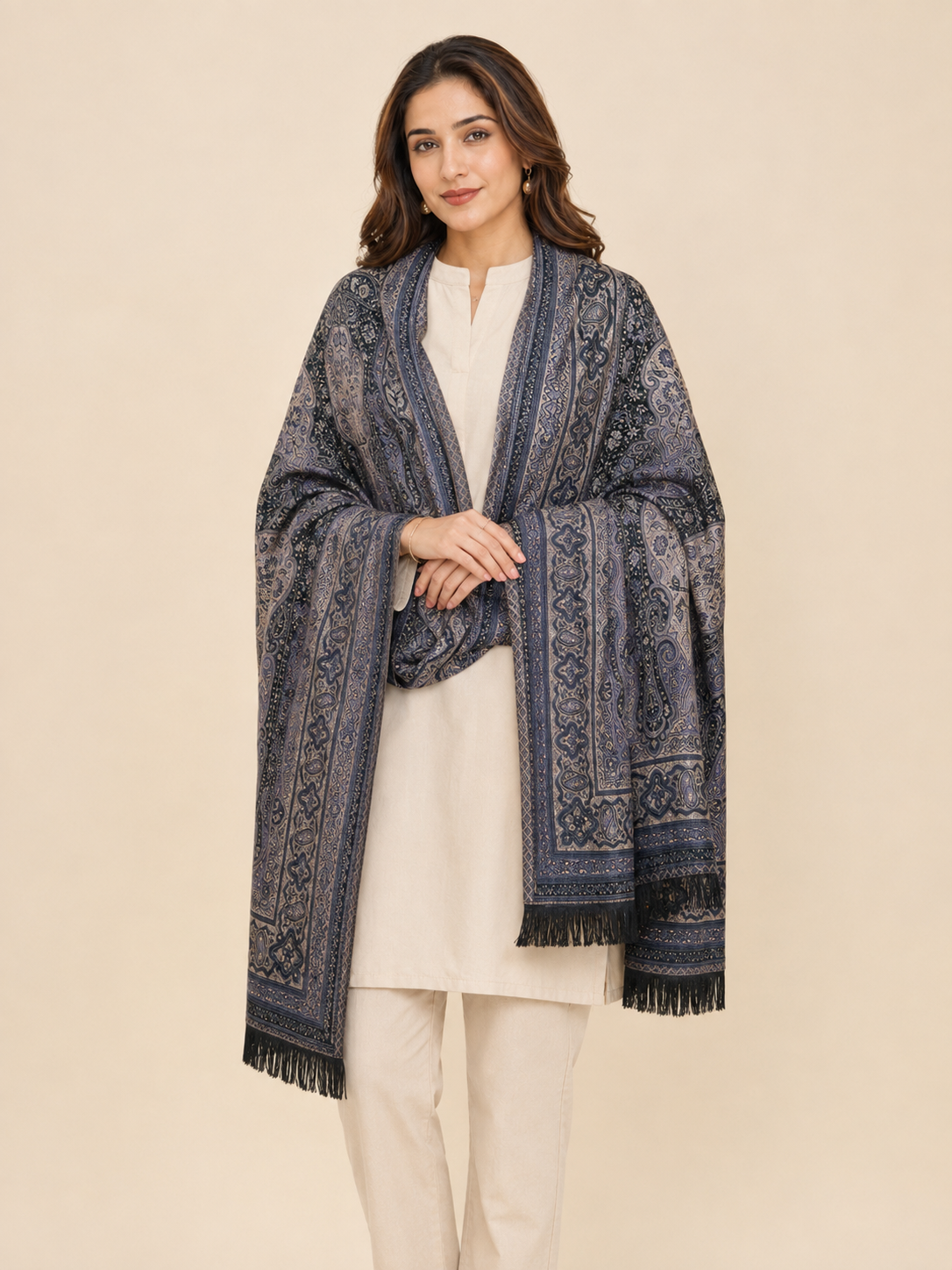 Pspeaches Women's Purple Viscose Jamawar Design Stole