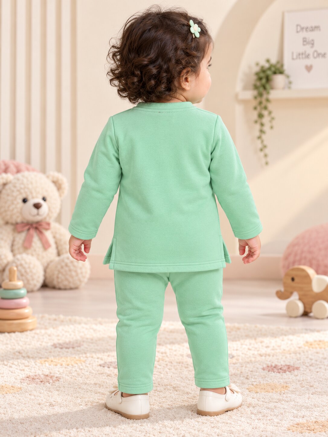 Pspeaches Baby Girls Western Turquoise Blue Cotton Rib Full Sleeves Round Neck Solid Embroidered Top with Pant 2 Piece Set ( Sku-Ing-S-Coordaquablue )