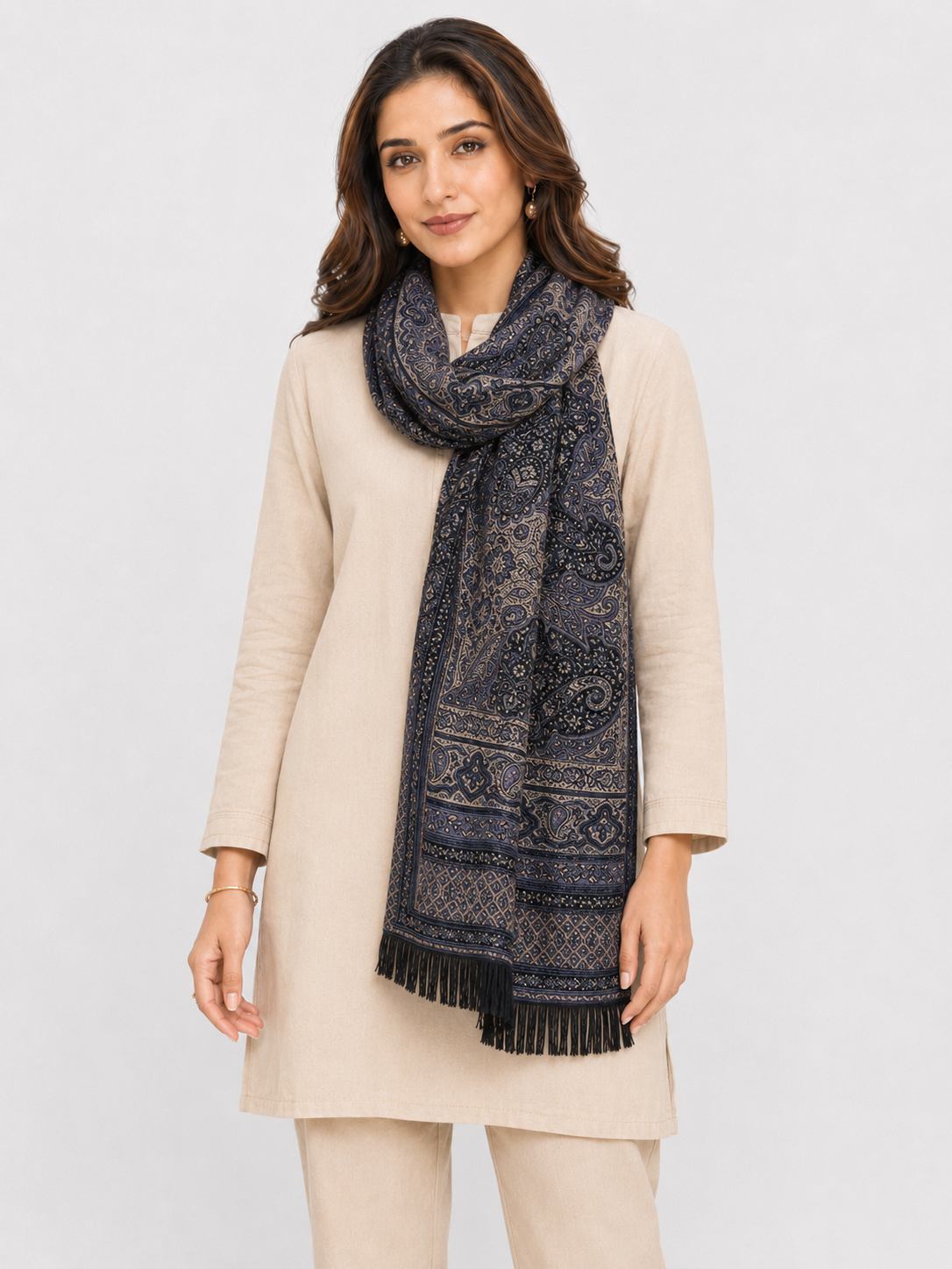 Pspeaches Women's Purple Viscose Jamawar Design Stole