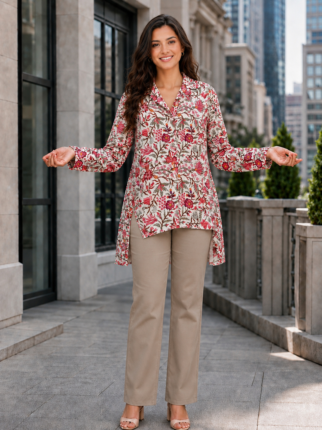 Women’s Red Multicolor Floral Modal Top