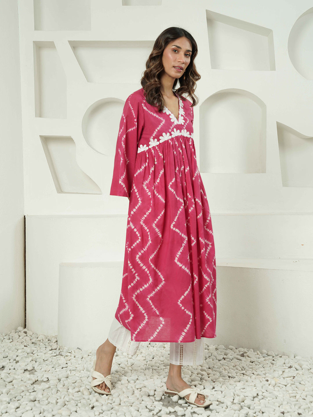 Zigzag Print Cotton Kurta Set for Women
