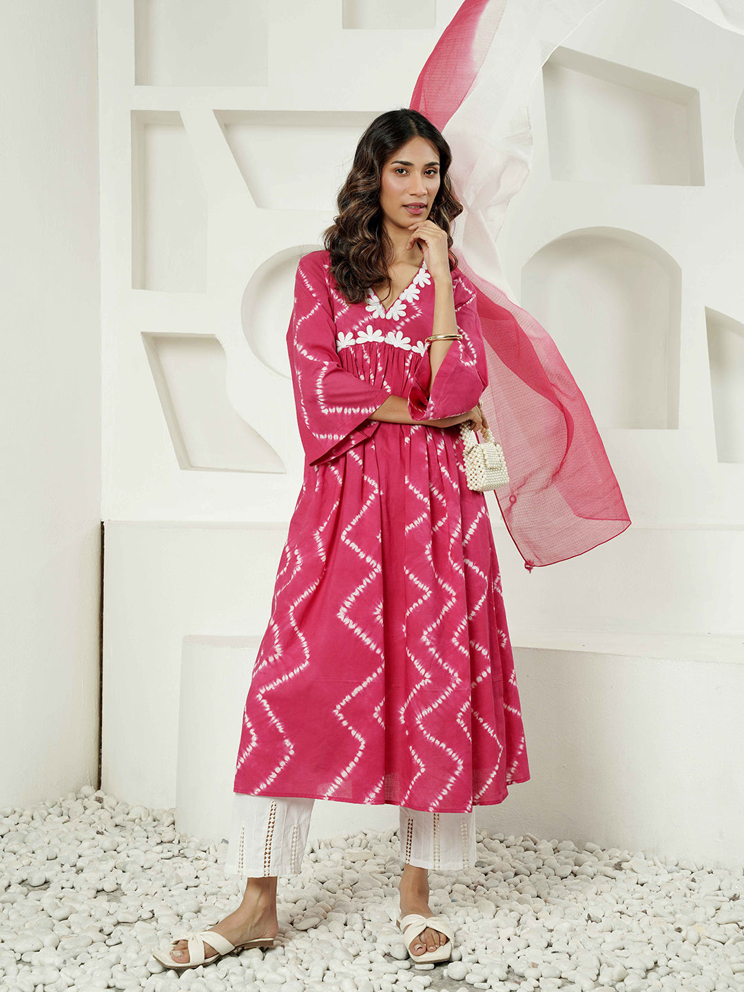 Zigzag Print Cotton Kurta Set for Women
