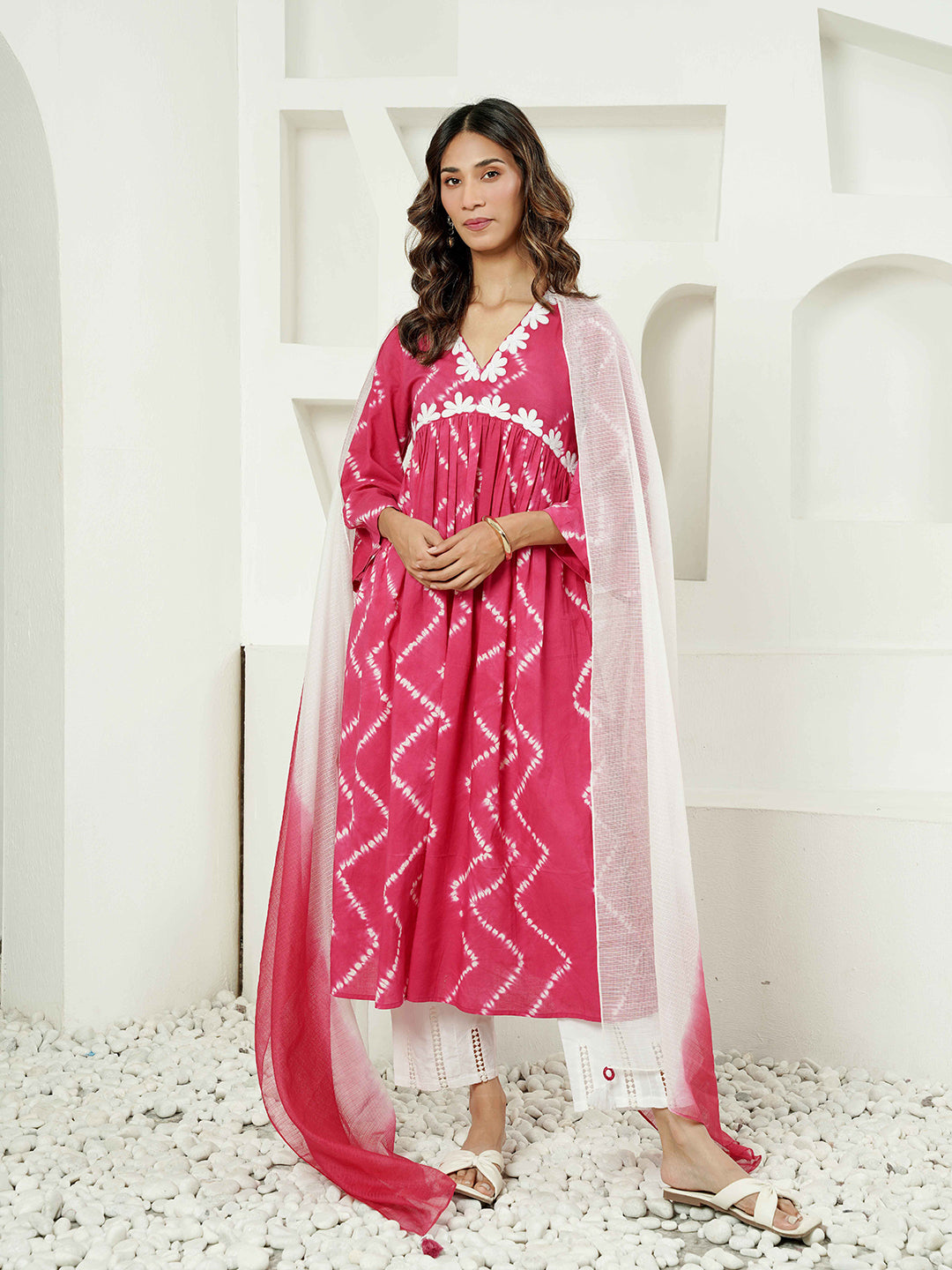 Zigzag Print Cotton Kurta Set for Women