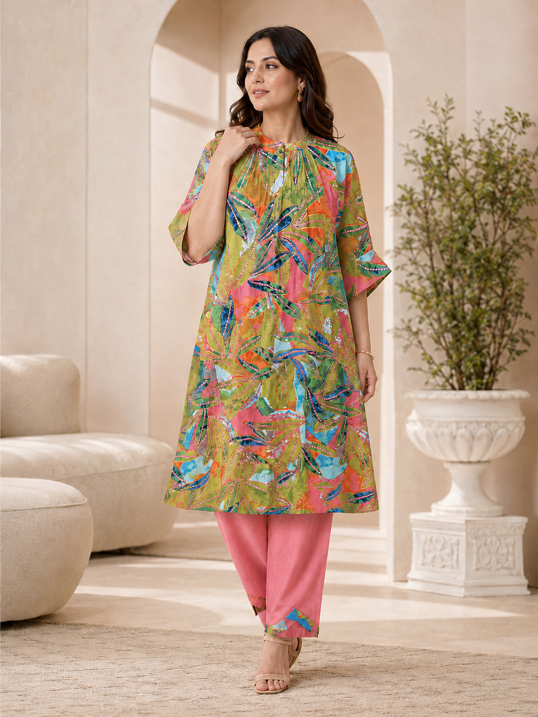 Women's Multicolor Cotton Printed Straight Kurta Set with Salwar