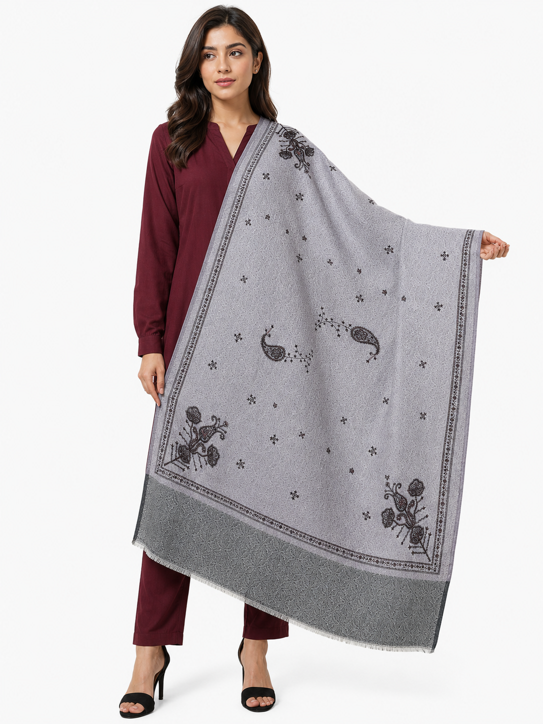 Pspeaches Women's Light Purple Rotto Printed Woolen Shawl