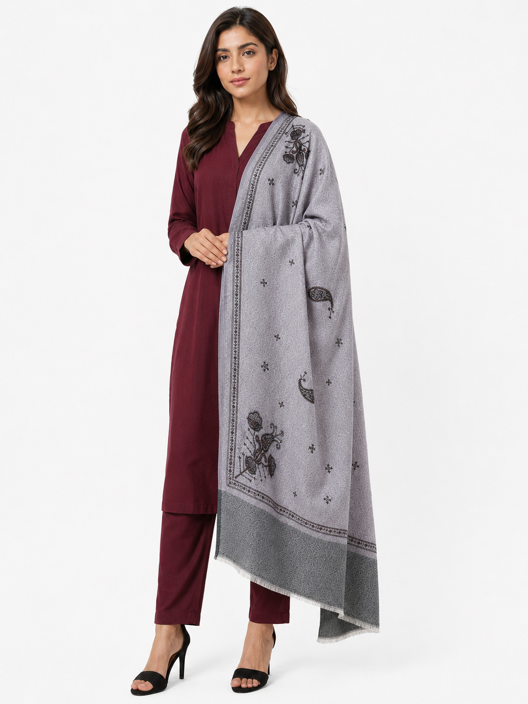 Pspeaches Women's Light Purple Rotto Printed Woolen Shawl