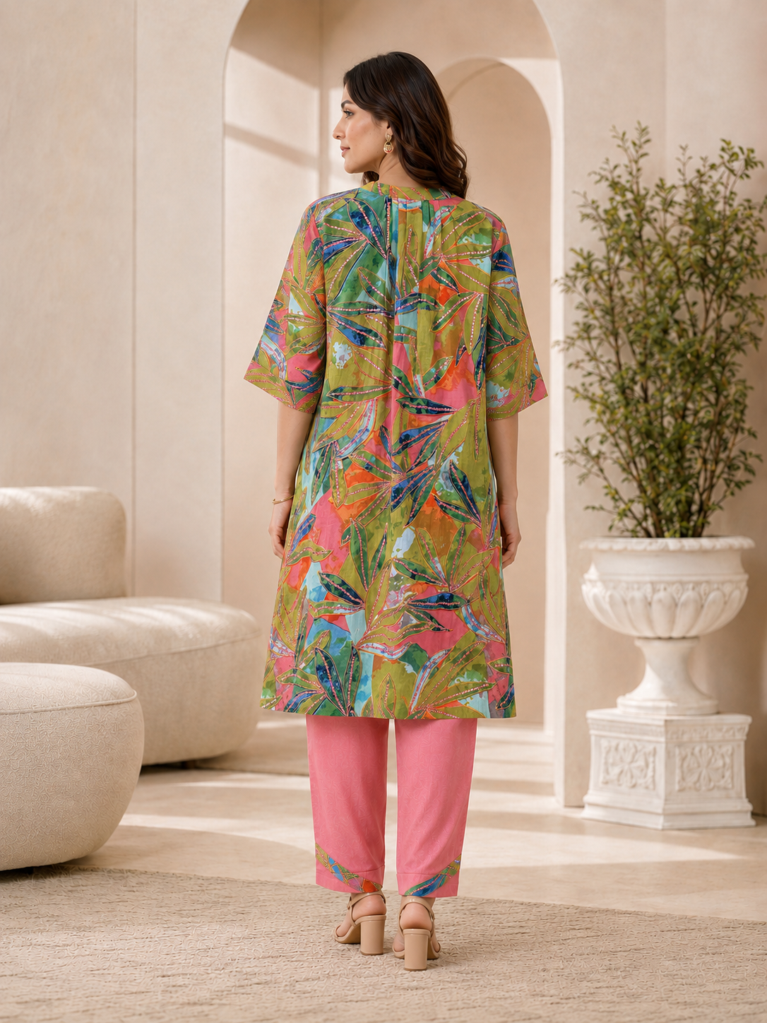 Women's Multicolor Cotton Printed Straight Kurta Set with Salwar