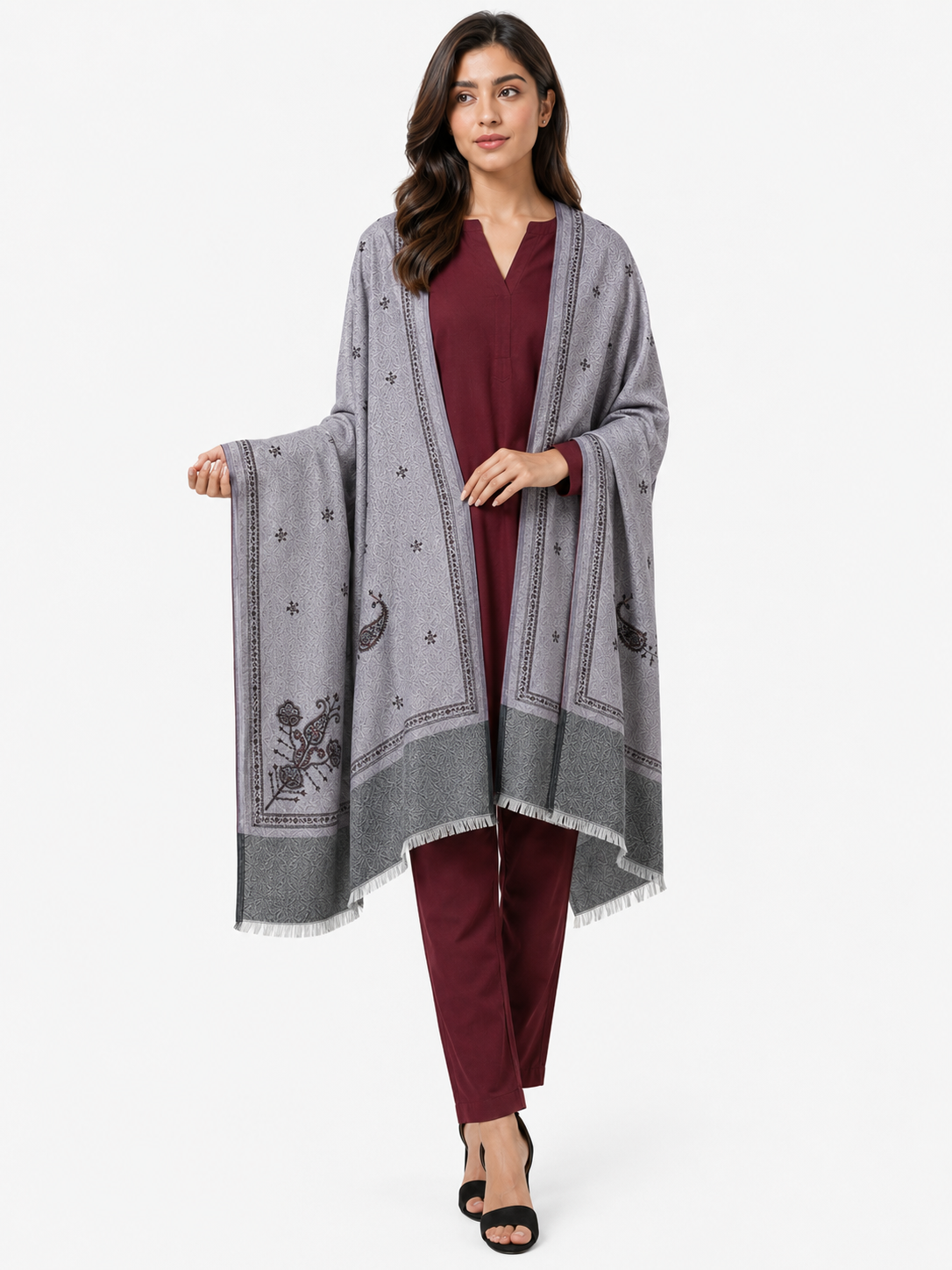 Pspeaches Women's Light Purple Rotto Printed Woolen Shawl