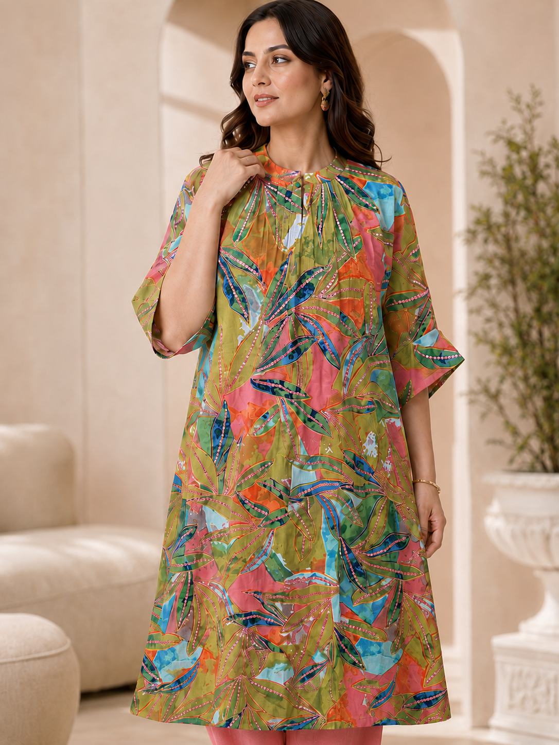 Women's Multicolor Cotton Printed Straight Kurta Set with Salwar