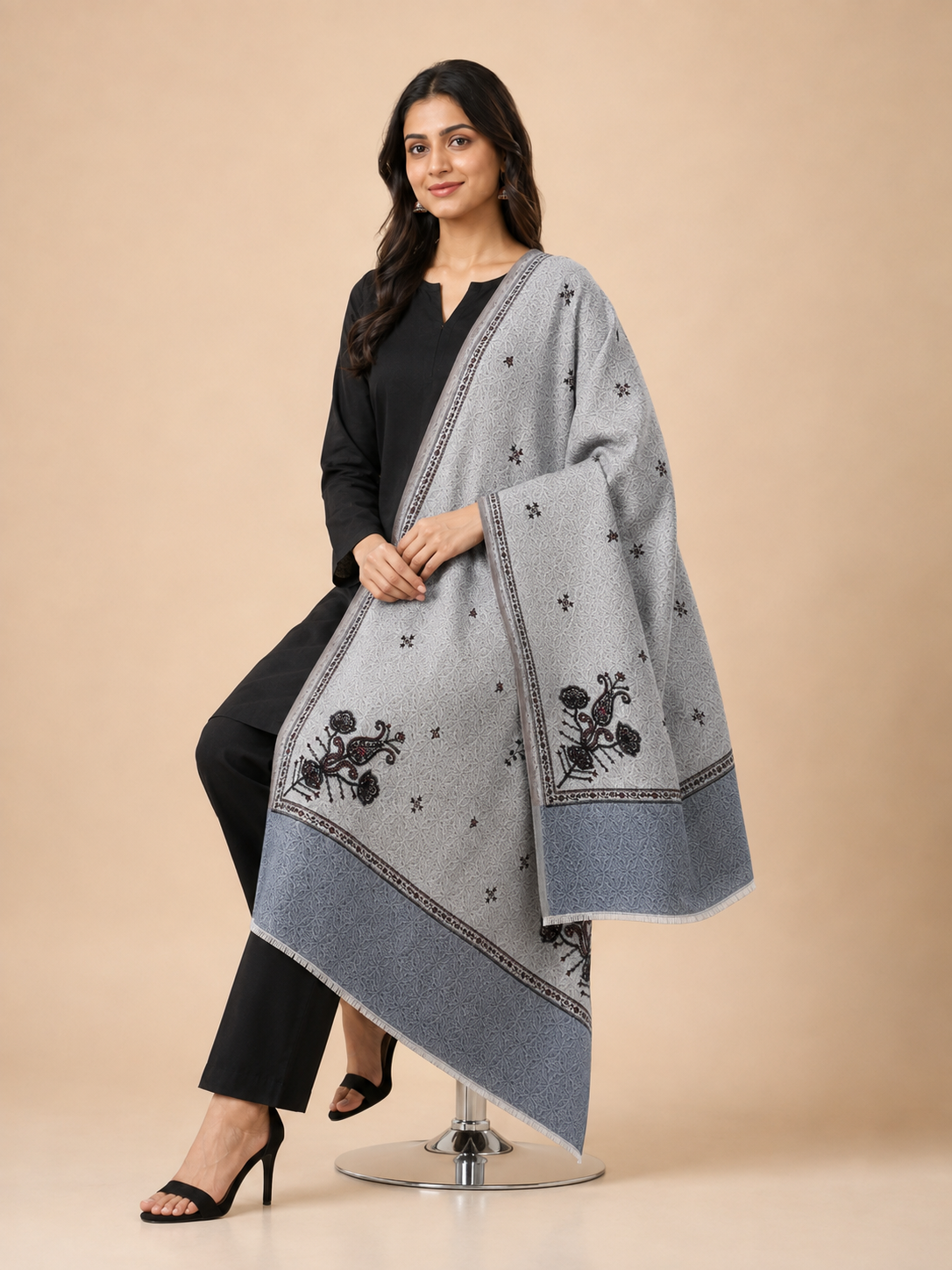 Pspeaches Women's Light Purple Rotto Printed Woolen Shawl