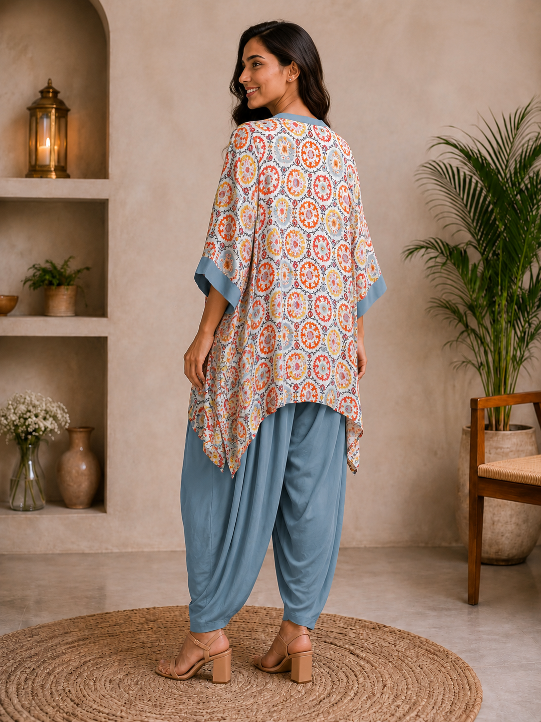 Women’s Grey Multicolor Floral Kaftaan Top