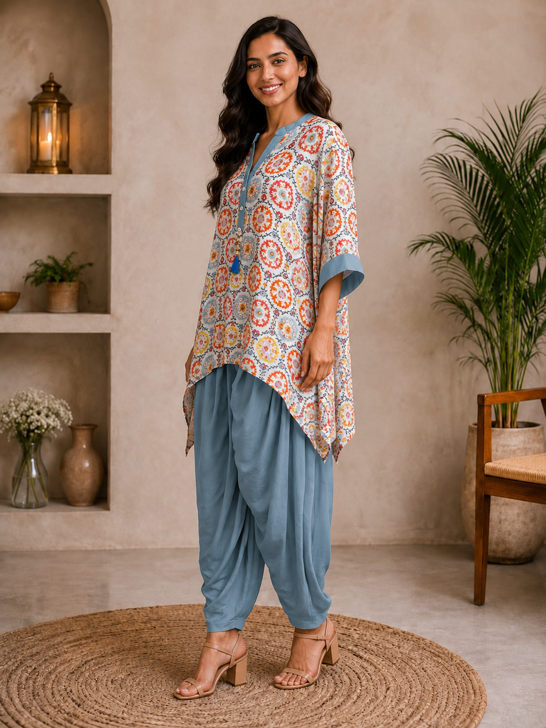 Women’s Grey Multicolor Floral Kaftaan Top