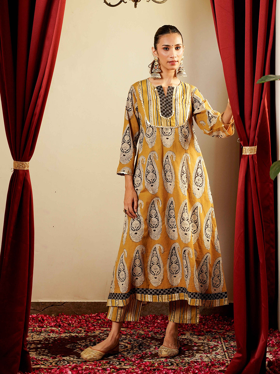 Green Ajrakh Asymmetrical Cotton Kurta