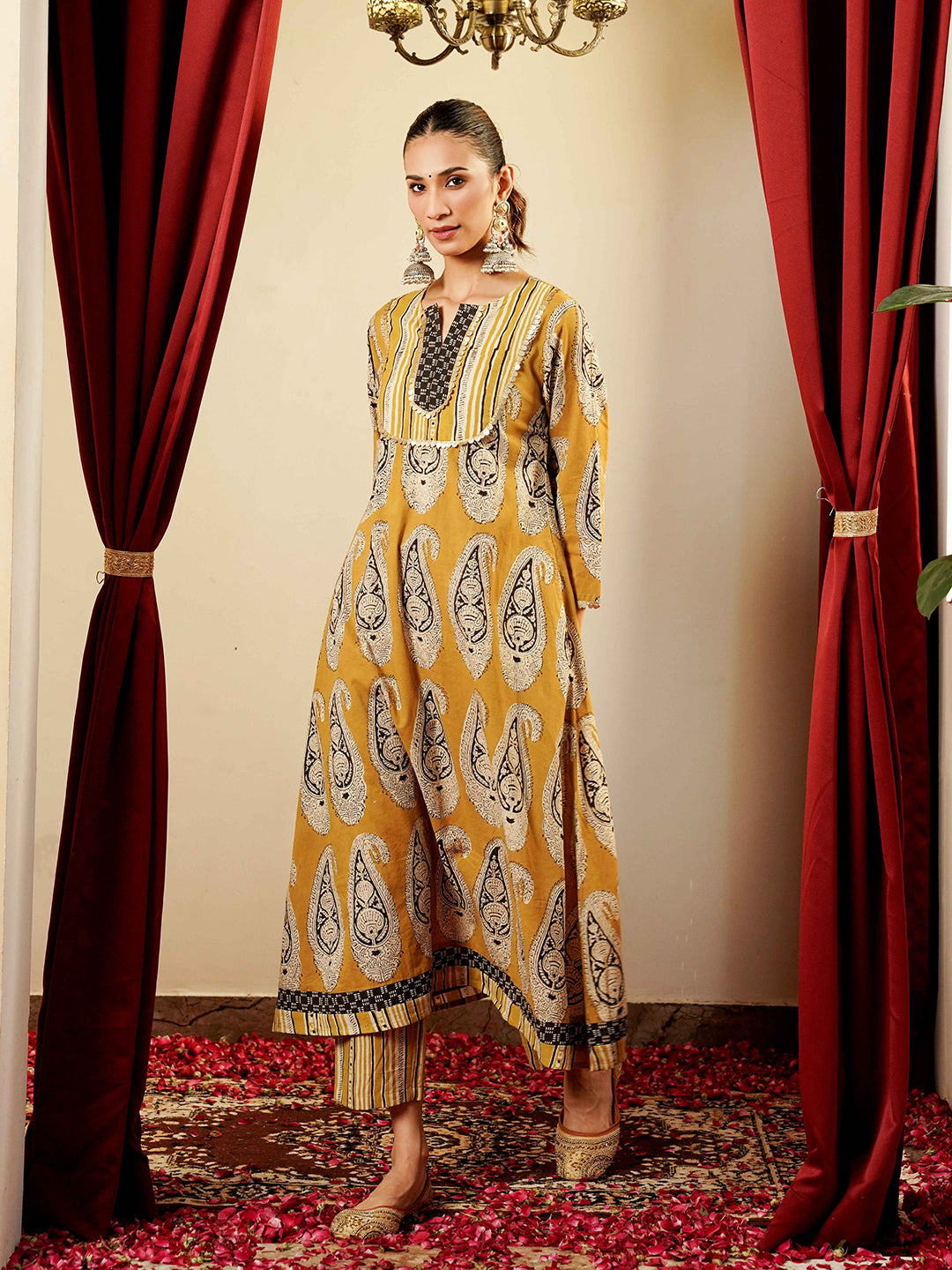 Green Ajrakh Asymmetrical Cotton Kurta