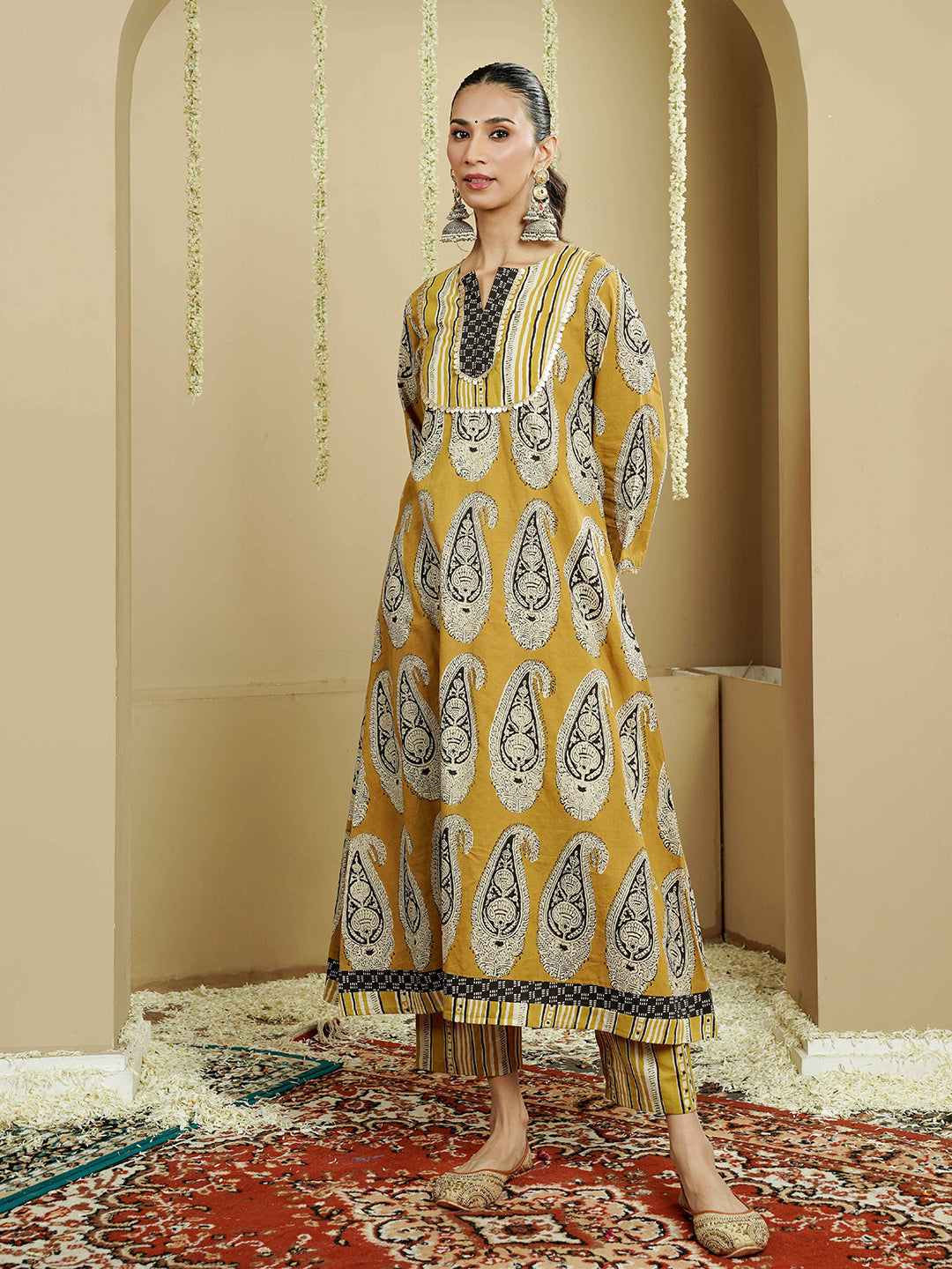 Green Ajrakh Asymmetrical Cotton Kurta