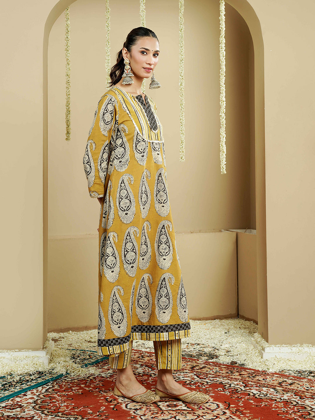 Green Ajrakh Asymmetrical Cotton Kurta