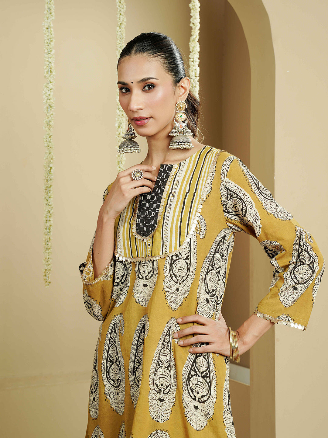Green Ajrakh Asymmetrical Cotton Kurta