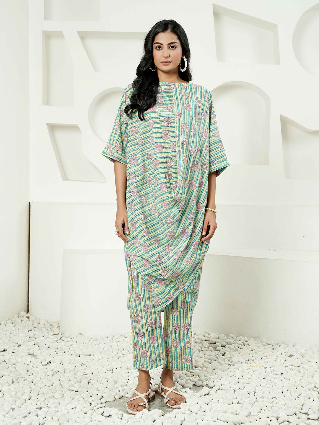 Striped Printed Cotton Co-Ord Set