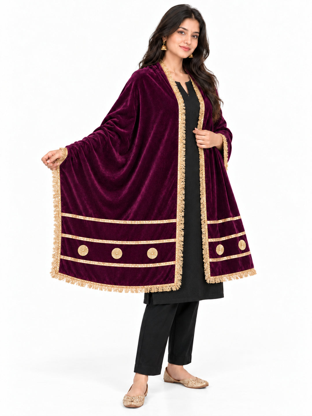 Pspeaches Women's Ethnic Magenta Solid Velvet Stole for Women