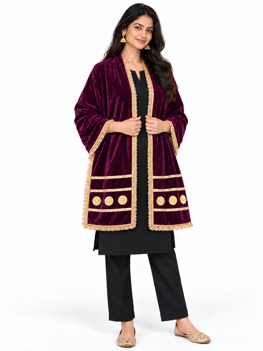 Pspeaches Women's Ethnic Magenta Solid Velvet Stole for Women