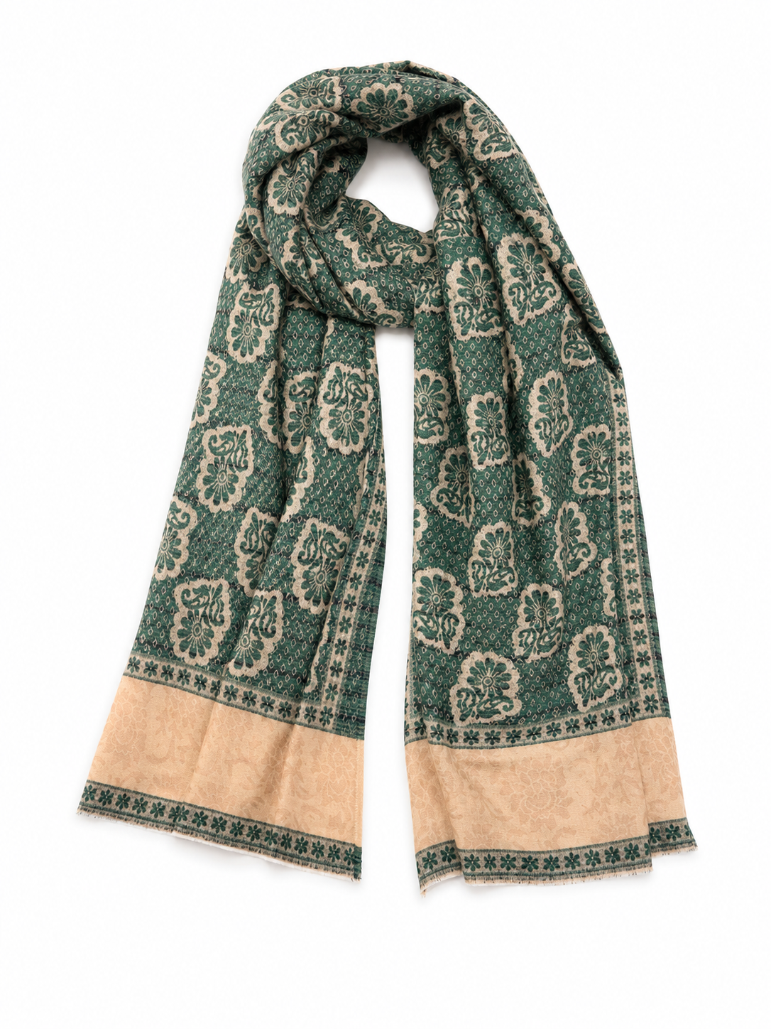Pspeaches Women's Green Acrylic Raised Floral Woolen Shawl