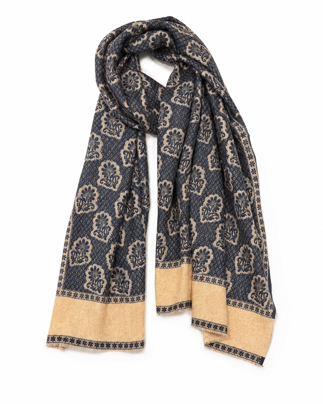 Pspeaches Women's Navy Blue Acrylic Raised Floral Woolen Shawl