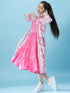 Girls Fit And Flare Tiered Cotton Midi Dress With Shrug (IW-BIRDPINK)