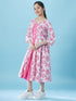 Girls Fit And Flare Tiered Cotton Midi Dress With Shrug (IW-BIRDPINK)